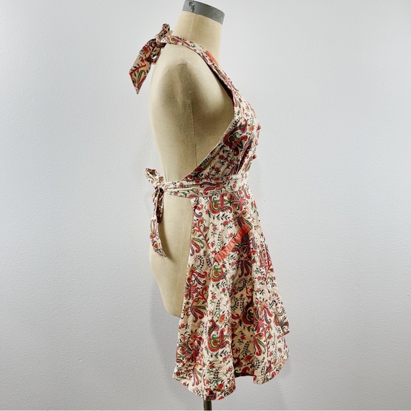 Vintage 1970’s Floral Print Halter Wrap Pinafore Apron Artist Smock Hand… - Picture 3 of 7